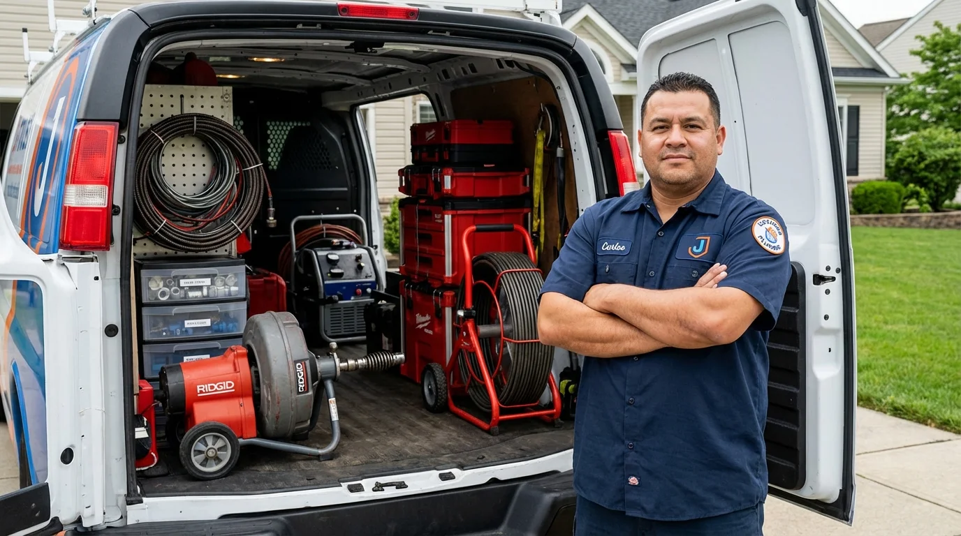 Professional drain cleaning equipment and Johns Plumbing LLC plumber in Haymarket