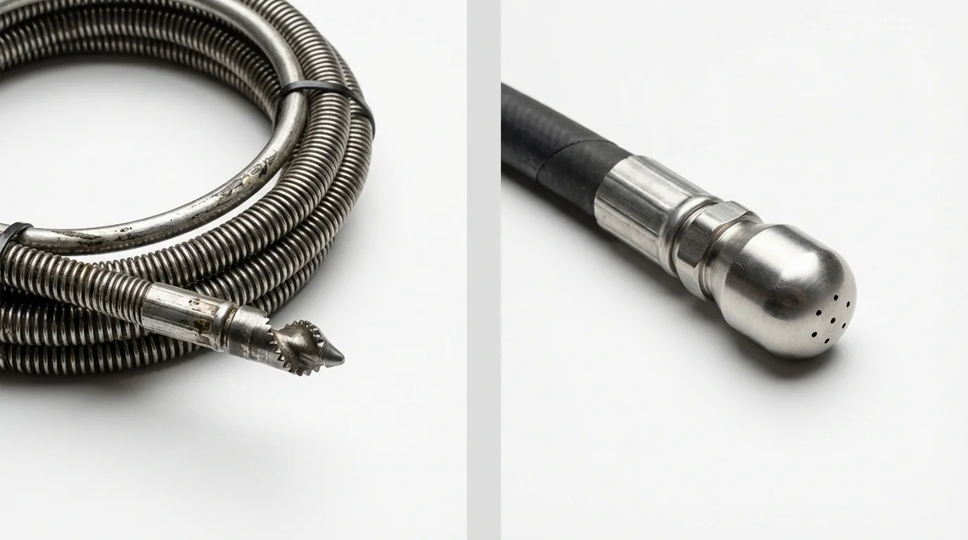 Drain snake cable and hydro jetting nozzle used for drain cleaning in Haymarket, VA