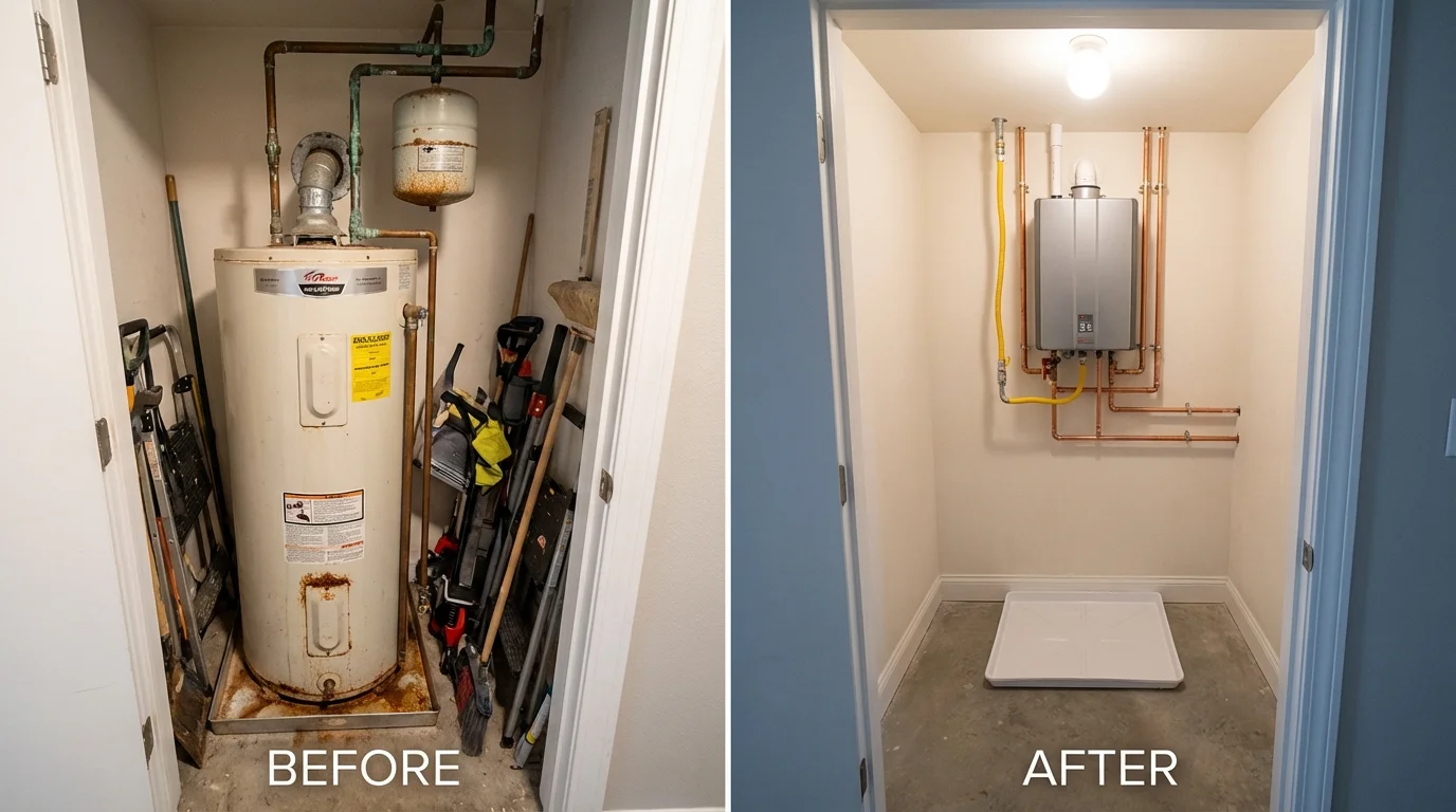 Tank water heater versus wall-mounted tankless unit comparison for Haymarket, VA homeowners