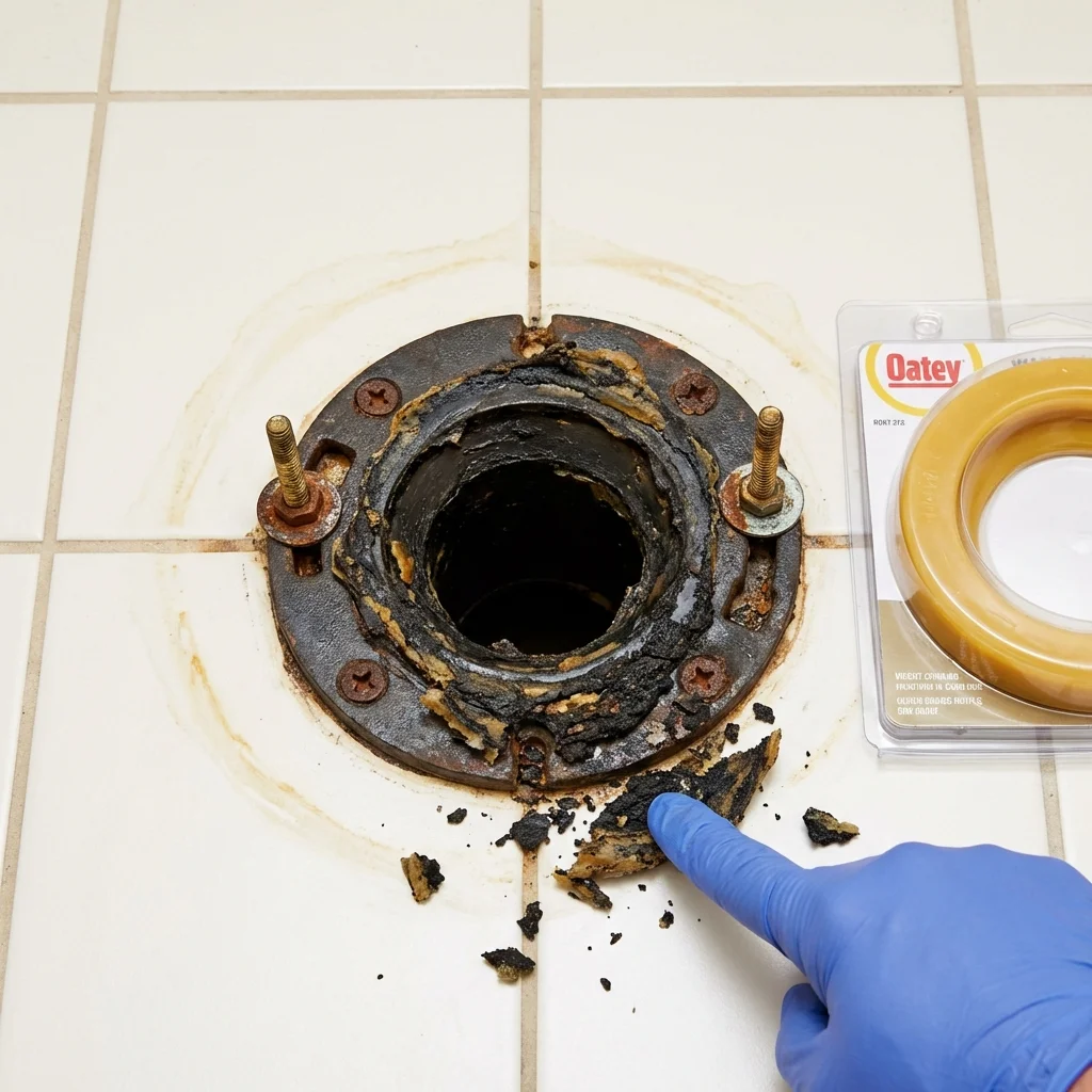 Failed wax ring showing water seepage at the base of a toilet in a Haymarket, VA home