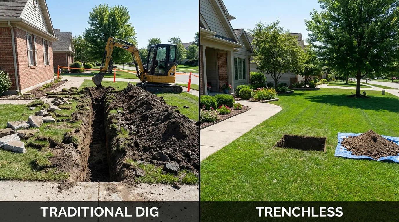 Trenchless sewer repair with minimal yard damage versus traditional excavation in Haymarket, VA
